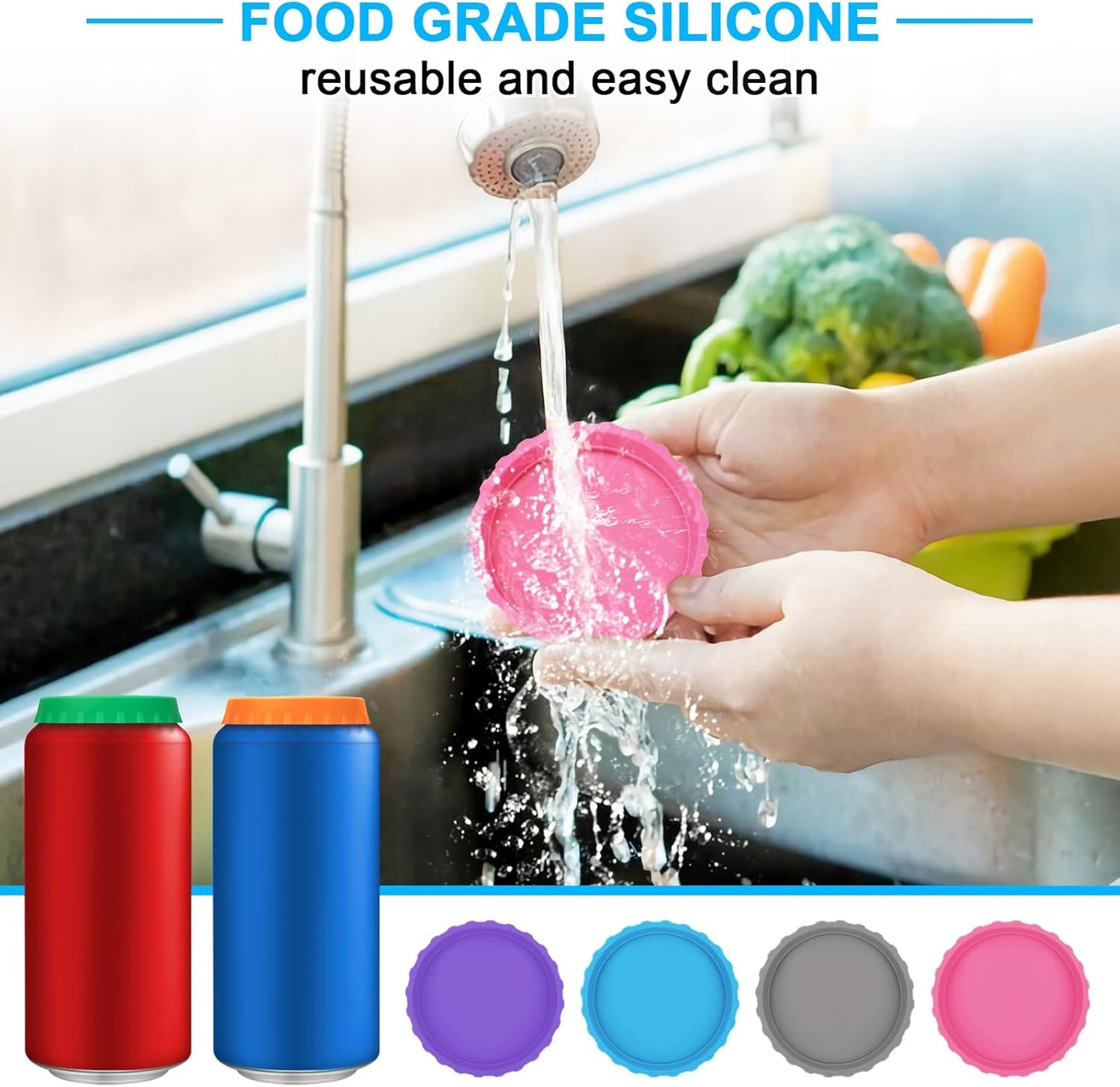 6 Pack Silicone Soda Can Cover Lids, Reusable Soda Can Lids Beer Can Covers + Upgraded Watt Meter, Watt Usage Meter Plug Home Energy Monitor Consumption