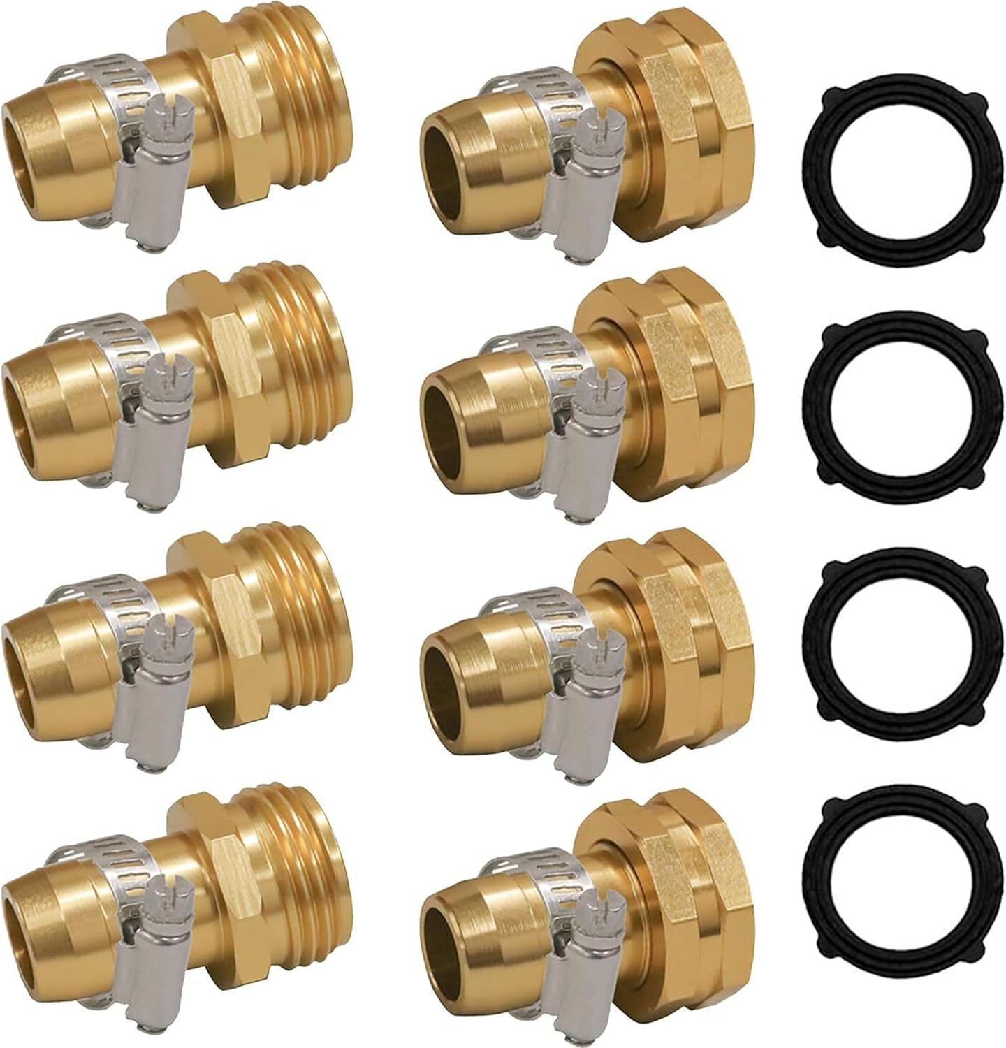 Garden Hose Repair Connector with Clamps, Fit for 3/4" or 5/8" Garden Hose Fitting, 4 Set