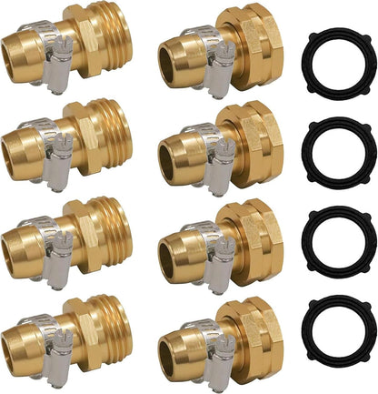 Garden Hose Repair Connector with Clamps, Fit for 3/4" or 5/8" Garden Hose Fitting, 4 Set