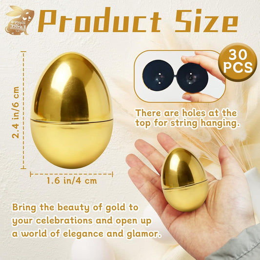 30 Pcs Gold Easter Eggs,2.3" Bulk Plastic Metallic Empty Easter Eggs,Fillable Shiny Golden Easter Egg for Easter Hunt Supplies,Basket Stuffers,Party Favor