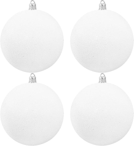 Large 4 in White Glitter Christmas Ornament Balls(4 Pcs),Xmas Sequin Christmas Ball,White Sparkly Hanging Ball Ornament for Tree Home Wedding Party Decor,Winter Theme Tree Decoration