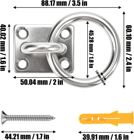 AccEncy 2Pcs M8 Stainless Steel Extra Large Heavy Duty Ring and Square Wall Mount Ceiling Indoor/Outdoor Hooks
