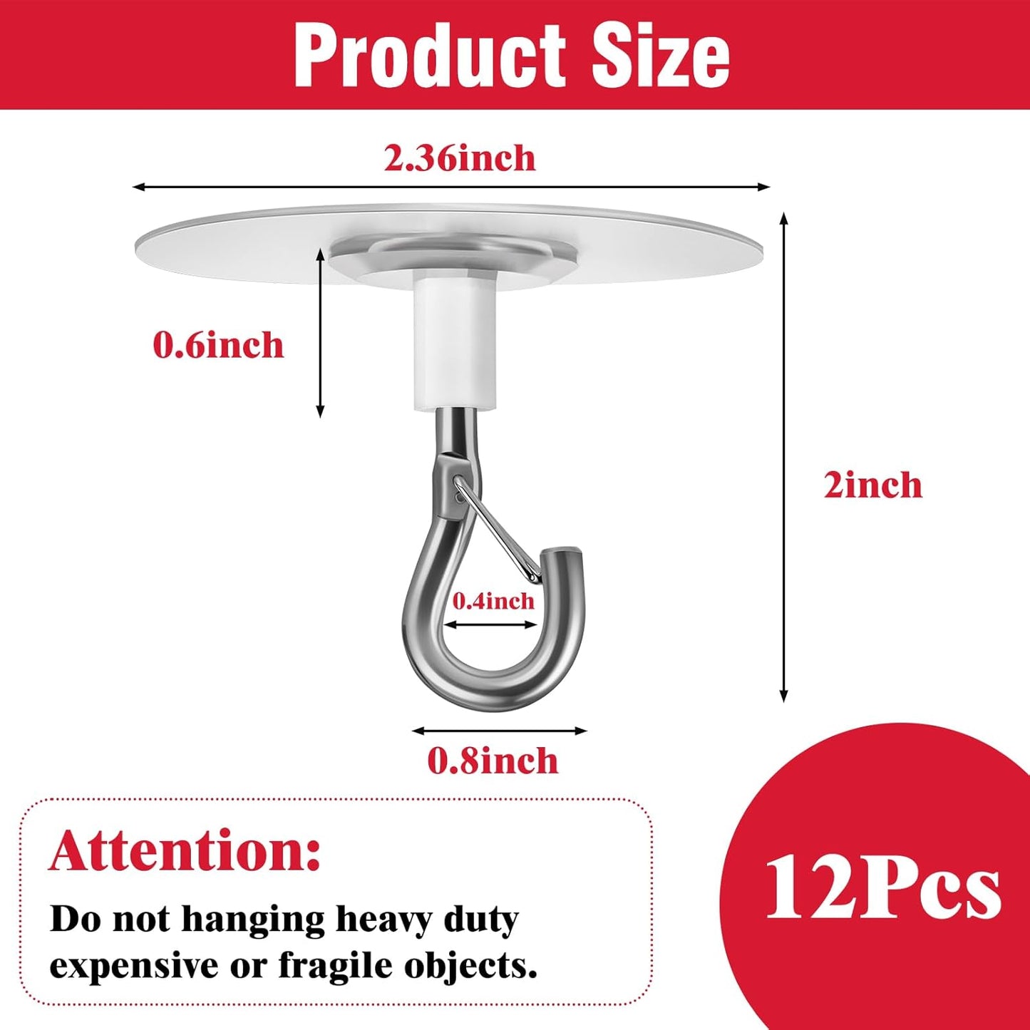 12 Pcs No Hole Adhesive Ceiling Hooks No Drill Ceiling Hanging Hook for Hanging Light Plants Lanterns Wind Chime Hanger Sticky Eye Hooks for Baby Mobile Curtain