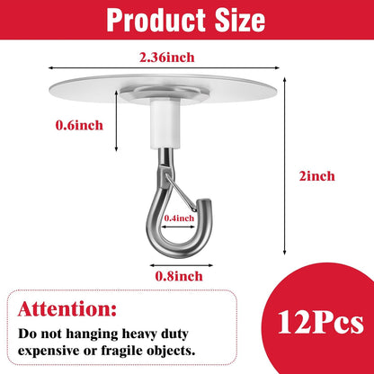12 Pcs No Hole Adhesive Ceiling Hooks No Drill Ceiling Hanging Hook for Hanging Light Plants Lanterns Wind Chime Hanger Sticky Eye Hooks for Baby Mobile Curtain