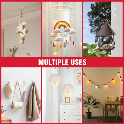12 Pcs No Hole Adhesive Ceiling Hooks No Drill Ceiling Hanging Hook for Hanging Light Plants Lanterns Wind Chime Hanger Sticky Eye Hooks for Baby Mobile Curtain