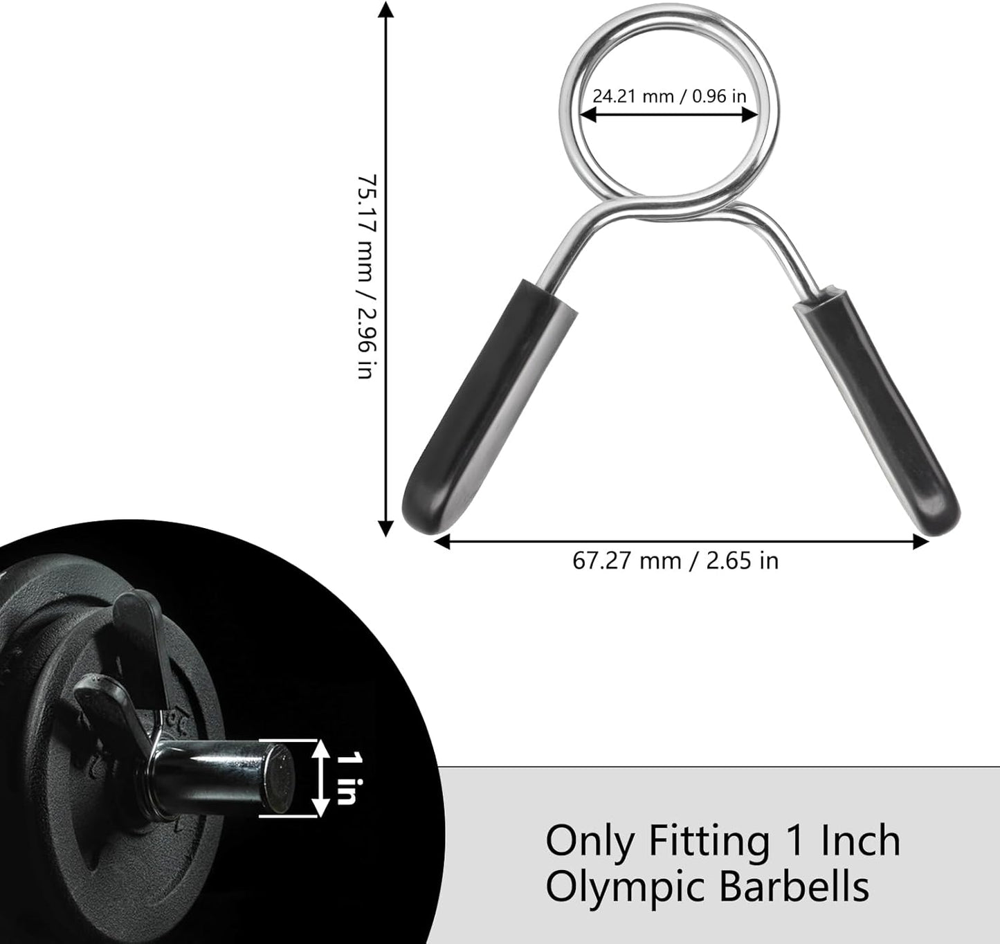 Spring Clip Collars 1 Inch Olympic Barbell Clamps Dumbbell Clips Weight Bar Clips for Weightlifting, Powerlifting, Strength Training.
