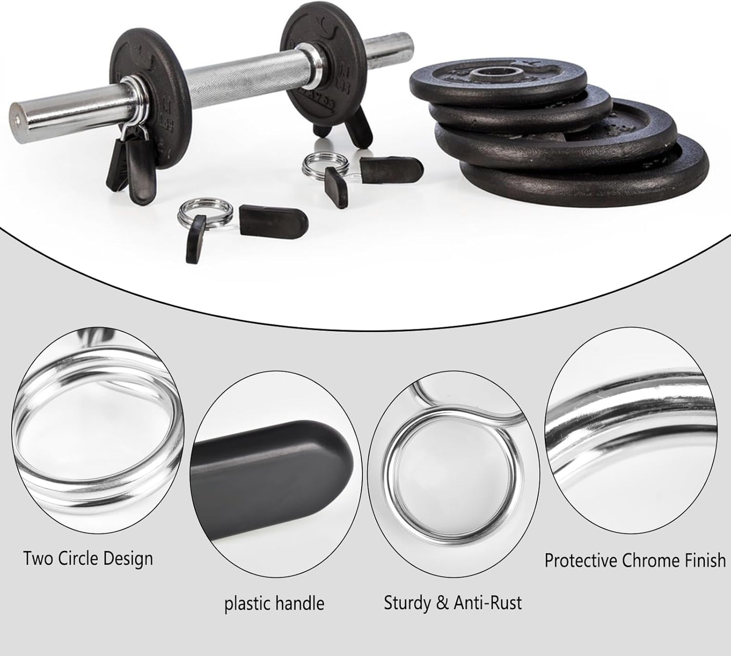 Spring Clip Collars 1 Inch Olympic Barbell Clamps Dumbbell Clips Weight Bar Clips for Weightlifting, Powerlifting, Strength Training.