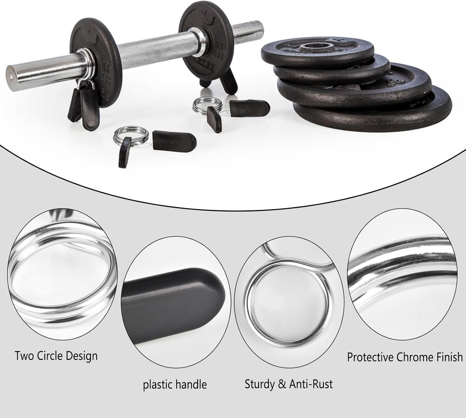 Spring Clip Collars 1 Inch Olympic Barbell Clamps Dumbbell Clips Weight Bar Clips for Weightlifting, Powerlifting, Strength Training.