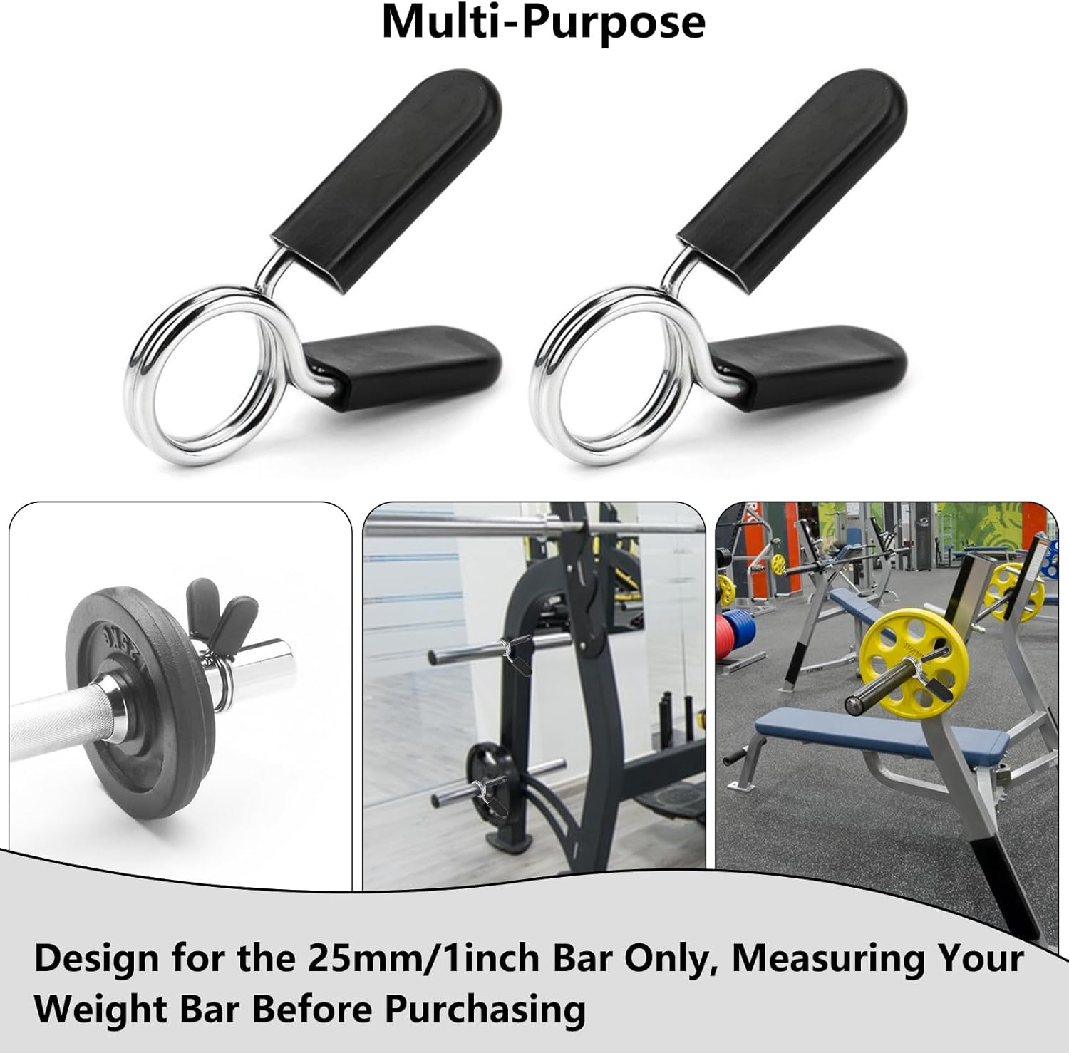 Spring Clip Collars 1 Inch Olympic Barbell Clamps Dumbbell Clips Weight Bar Clips for Weightlifting, Powerlifting, Strength Training.