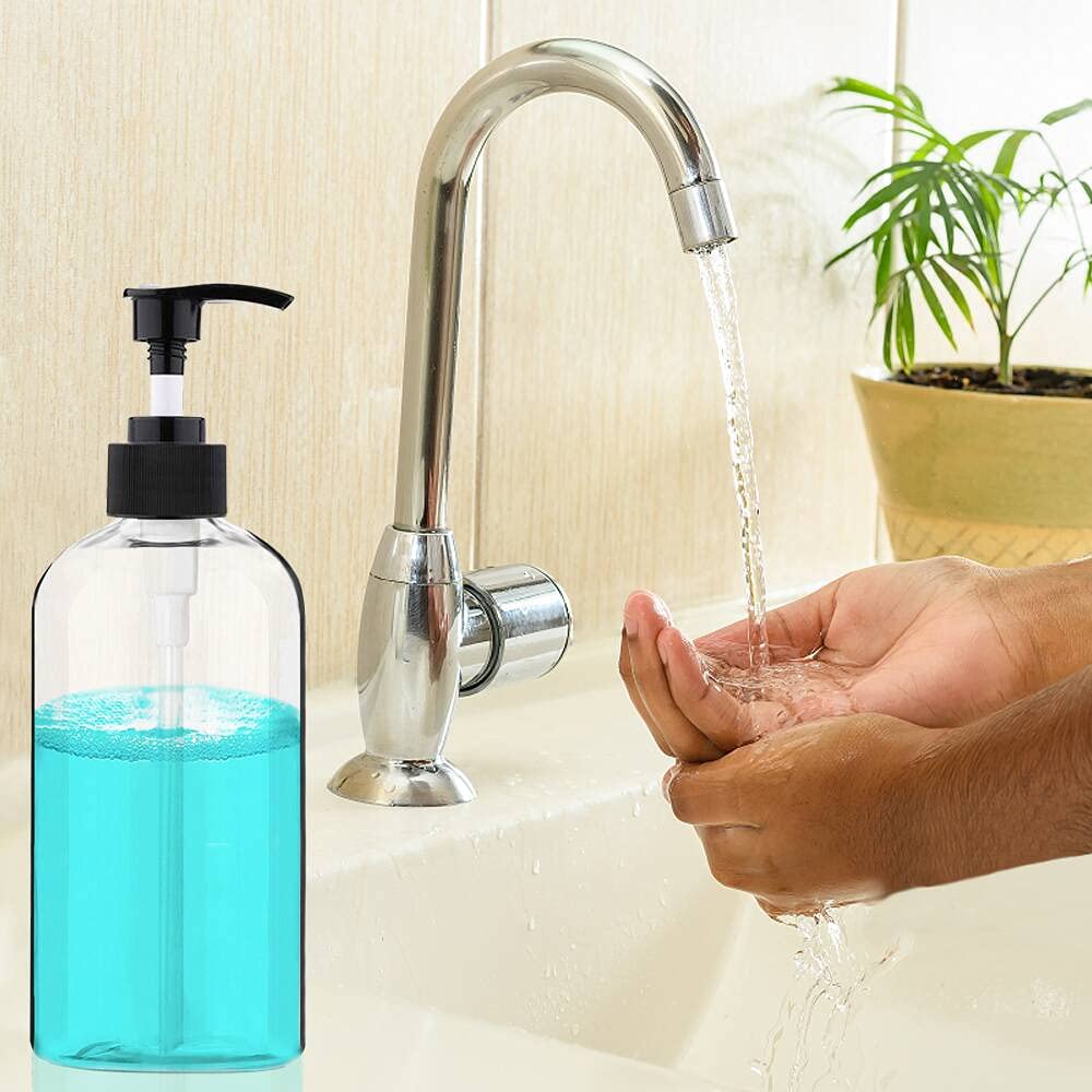 Empty Plastic Pump Bottles Dispenser 4 Pack 16oz/500ml Portable Clear BPA-Free Cylinder Shampoo Loti Hand Pump Bottle Durable Refillable Ctainers