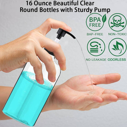 Empty Plastic Pump Bottles Dispenser 4 Pack 16oz/500ml Portable Clear BPA-Free Cylinder Shampoo Loti Hand Pump Bottle Durable Refillable Ctainers