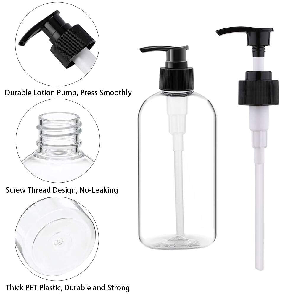 Empty Plastic Pump Bottles Dispenser 4 Pack 16oz/500ml Portable Clear BPA-Free Cylinder Shampoo Loti Hand Pump Bottle Durable Refillable Ctainers