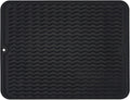 Silice Dish Drying Mat, N-Slip Easy Clean Sink Mat Large Heat-resistant Dish Drainer Mat for Kitchen Counter, Sink, Refrigerator or Drawer liner (16" x 12", BLACK)