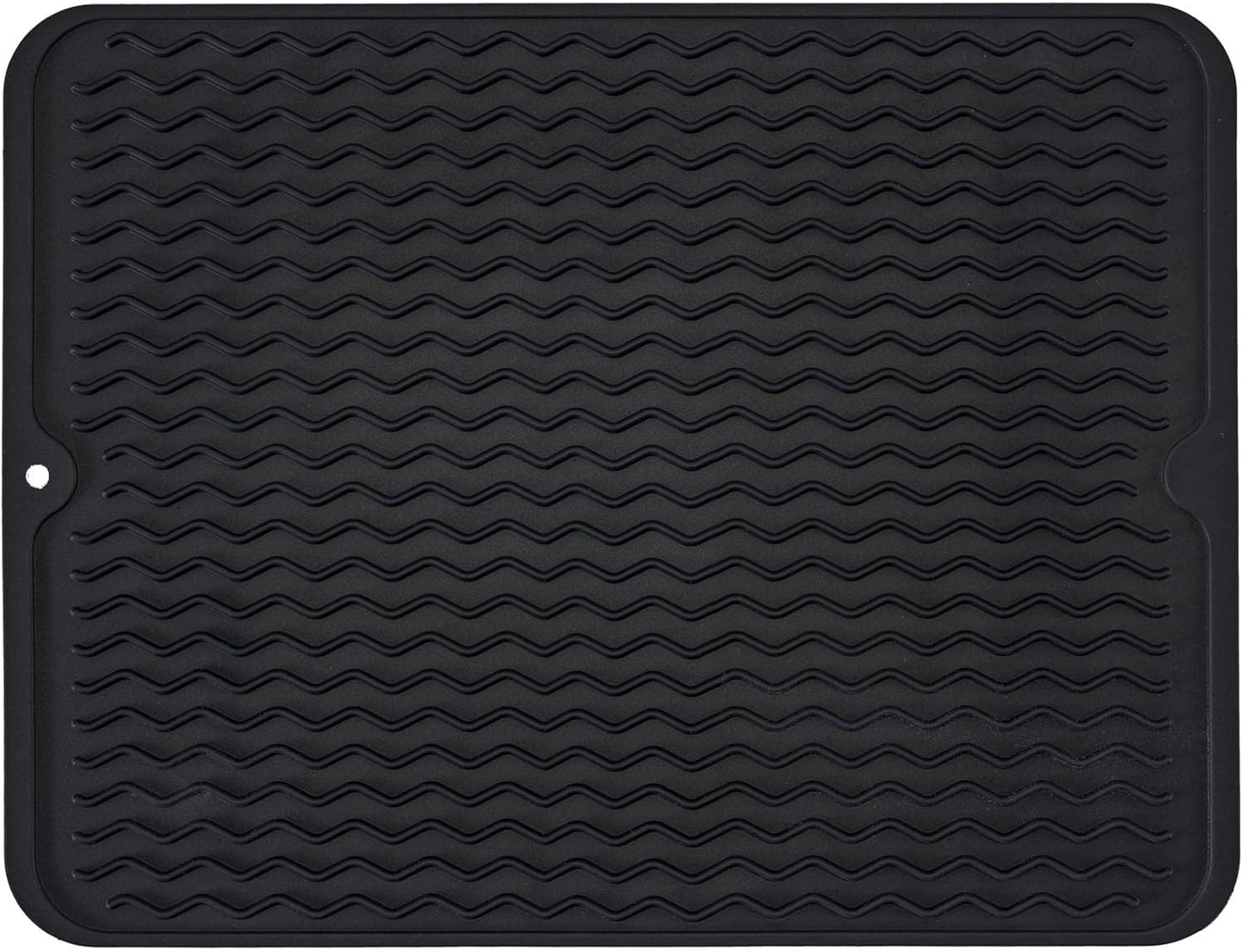Silice Dish Drying Mat, N-Slip Easy Clean Sink Mat Large Heat-resistant Dish Drainer Mat for Kitchen Counter, Sink, Refrigerator or Drawer liner (16" x 12", BLACK)