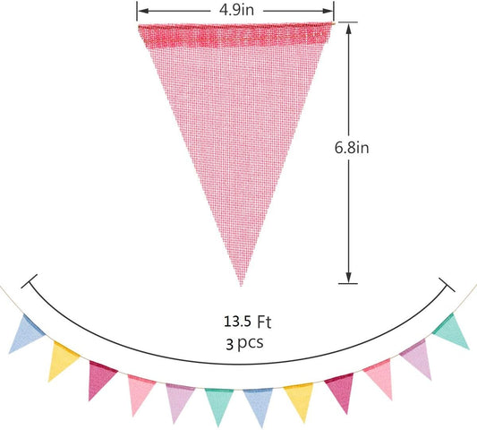 72 Flags Imitated Burlap Pennant Banner Multicolor Fabric Triangle Flag Bunting for Summer Party and Festival Classroom Hanging Decorati