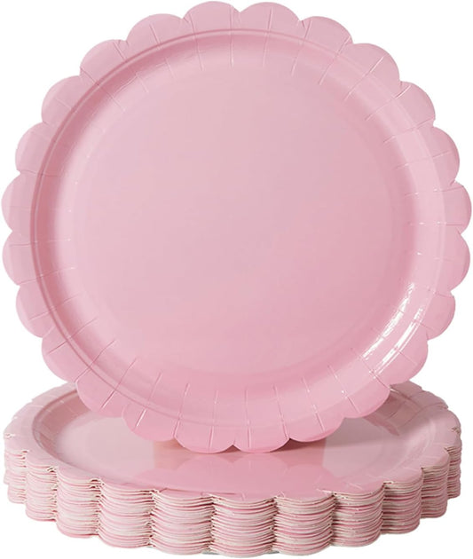50PCS Scalloped Disposable Paper Plates Dessert Cake Party Plates for Baby Shower, Wedding,Bridal Shower Birthday Party Supplies (Pink, 7IN)