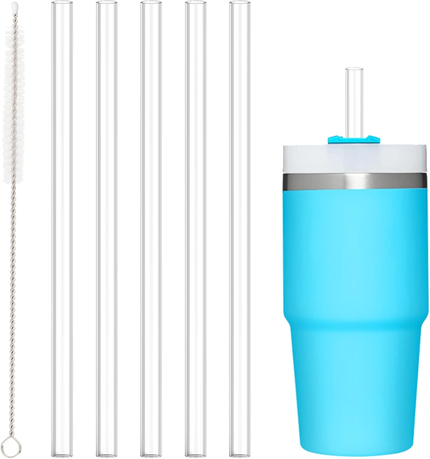 10 PCS Straw Cleaner Brush and 5Pcs Replacement Clear Straw for Stanley Cup 14oz 20oz Tumbler