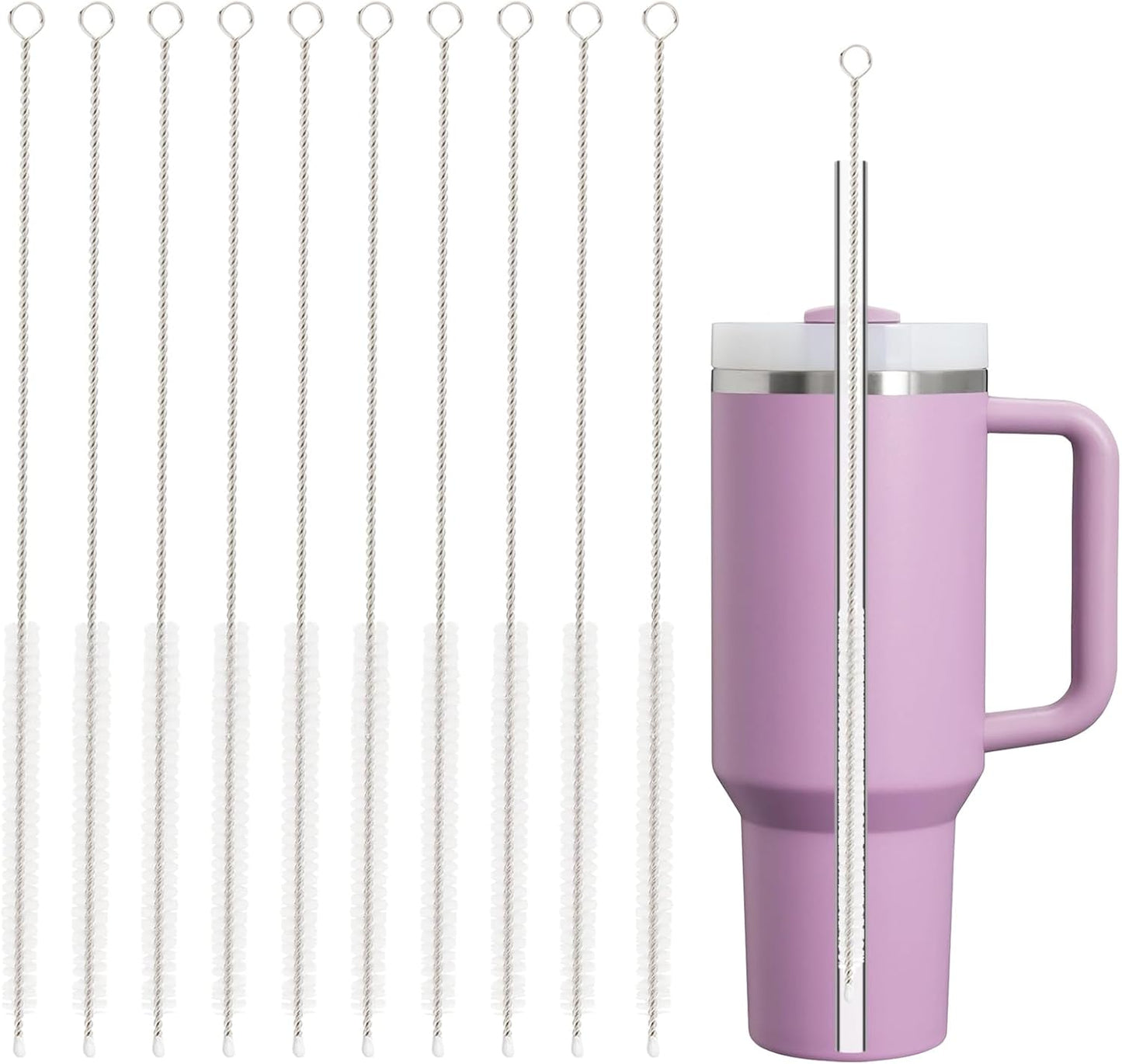 10 PCS Straw Cleaner Brush and 5Pcs Replacement Clear Straw for Stanley Cup 14oz 20oz Tumbler