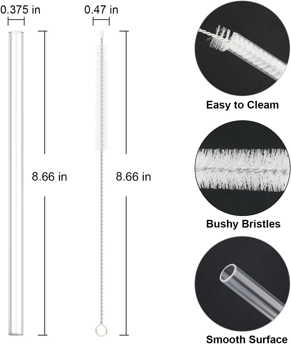 10 PCS Straw Cleaner Brush and 5Pcs Replacement Clear Straw for Stanley Cup 14oz 20oz Tumbler