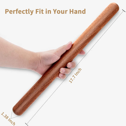 French Rolling Pin, 17.7 Inches Wood Rolling Pin for Baking Extra Lg Thickened, Classic Wooden Dough Roller for Fdant Pizza Pie Crust Cookie Pastry, Essential Kitchen Utensil, Brown