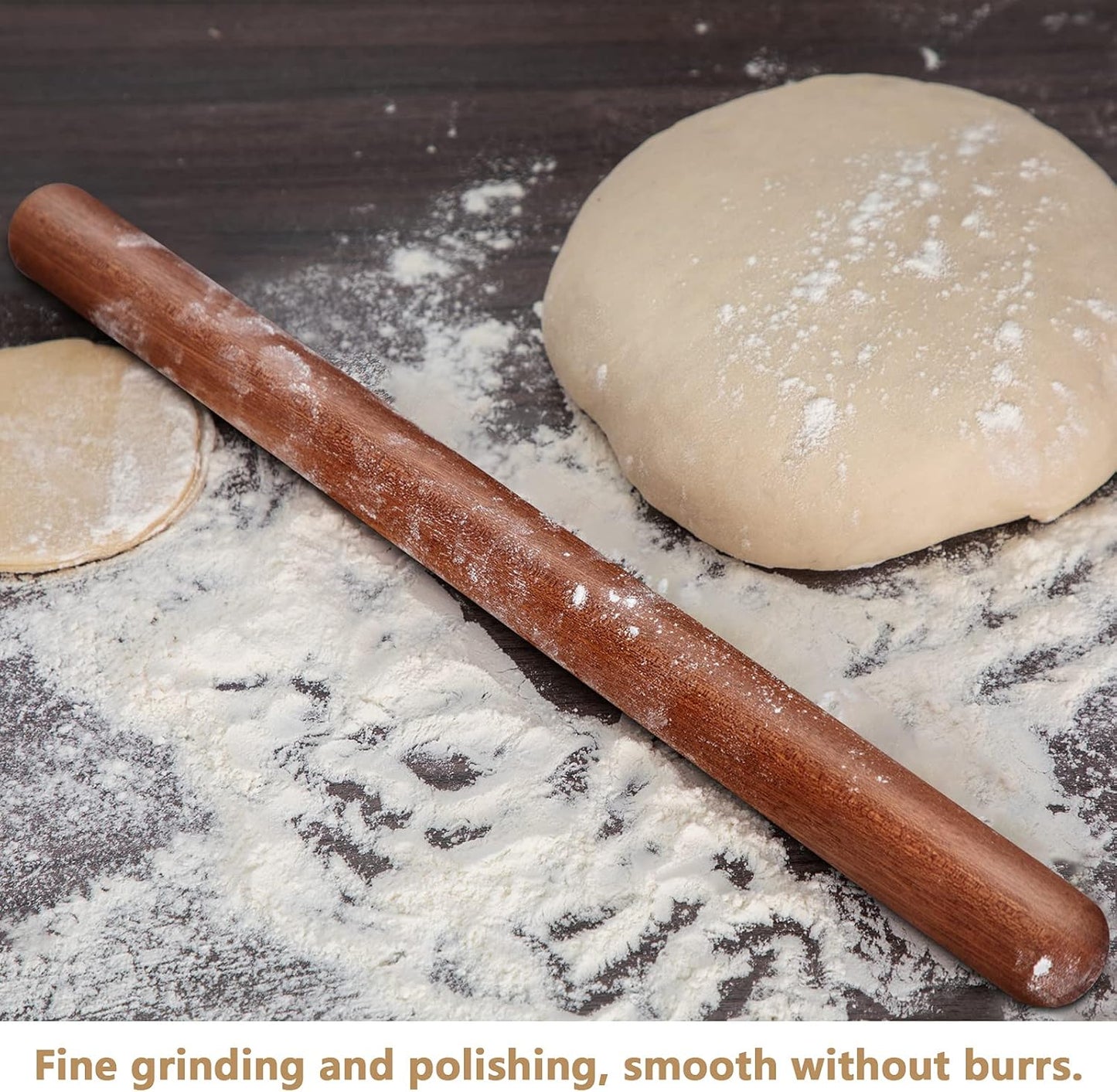 French Rolling Pin, 17.7 Inches Wood Rolling Pin for Baking Extra Lg Thickened, Classic Wooden Dough Roller for Fdant Pizza Pie Crust Cookie Pastry, Essential Kitchen Utensil, Brown