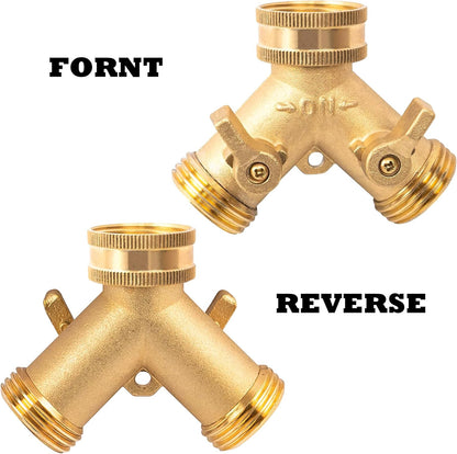 Hose Splitter, Garden Hose Splitter Heavy Duty 2 Way, Solid Brass Water Hose Y Splitter 2 Valves with 2 Extra Rubber Washers