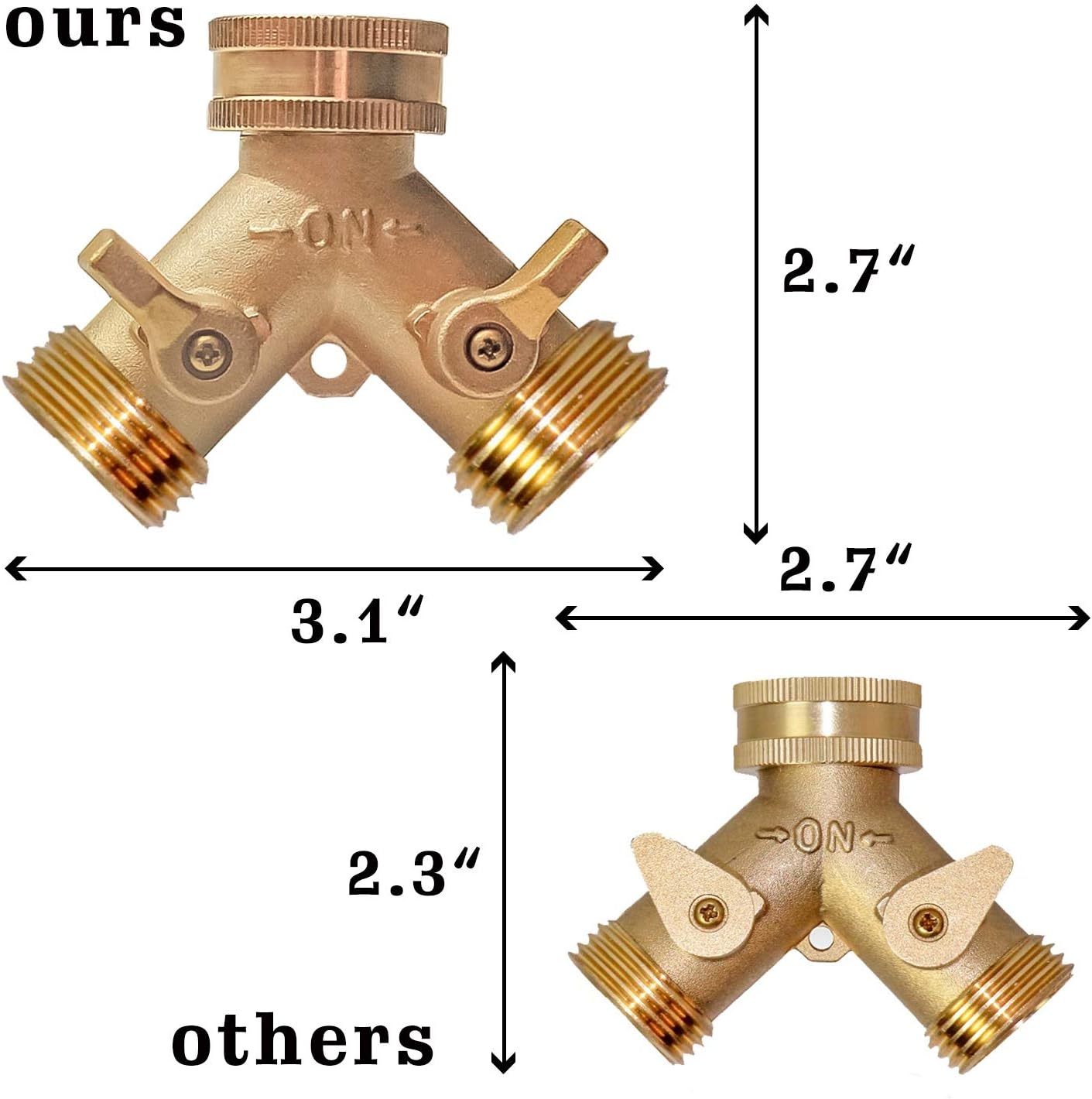 Hose Splitter, Garden Hose Splitter Heavy Duty 2 Way, Solid Brass Water Hose Y Splitter 2 Valves with 2 Extra Rubber Washers
