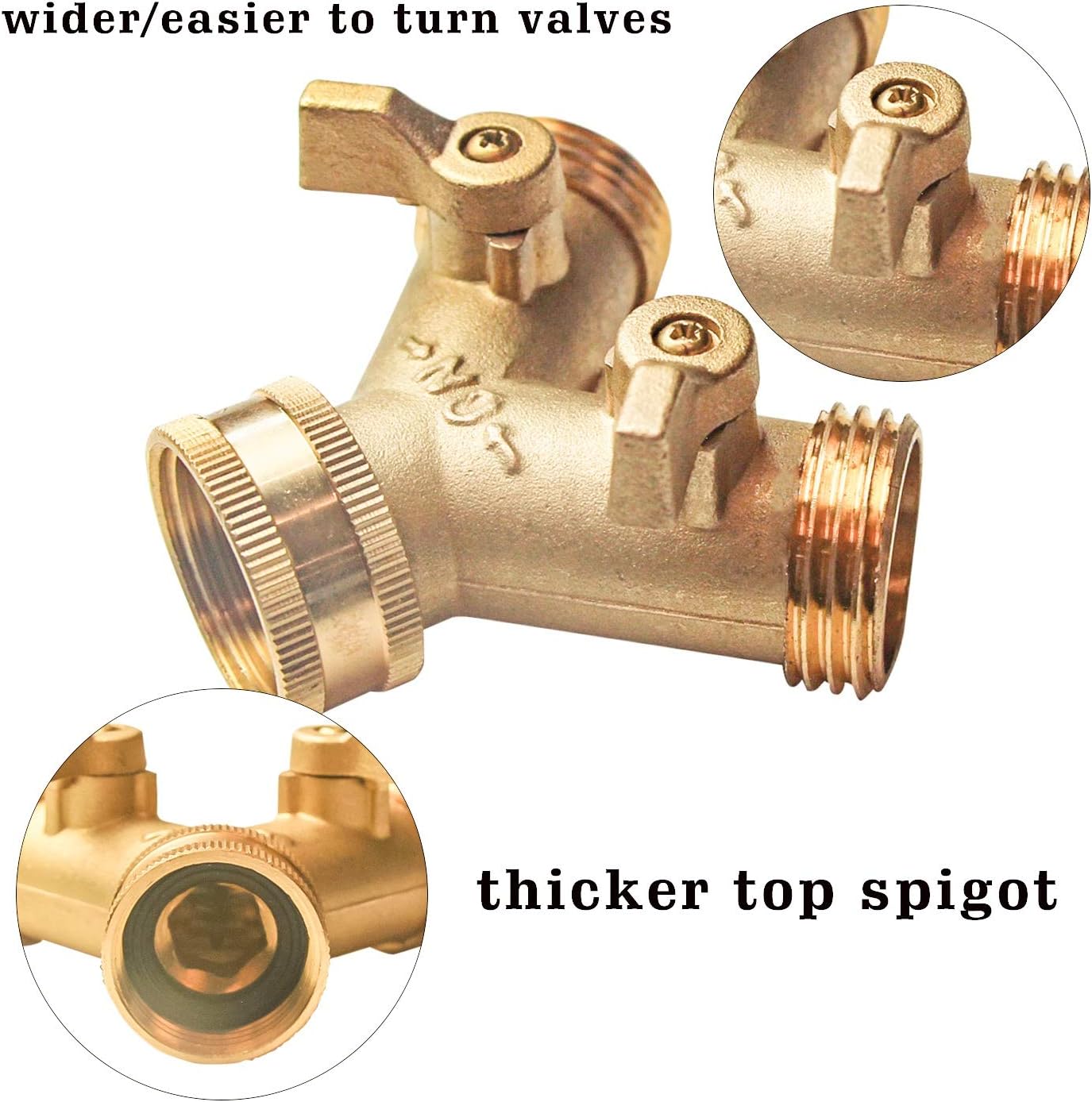 Hose Splitter, Garden Hose Splitter Heavy Duty 2 Way, Solid Brass Water Hose Y Splitter 2 Valves with 2 Extra Rubber Washers