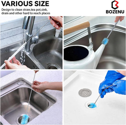 Flexible Drain Brush, 66 Inch Lg Double Ended Hose Pipe and 58 Inch Tube Cleaning Brush and 2 Pack 8 Inch Straw Cleaner Brush