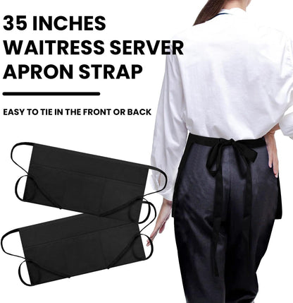Waitress Server Apr with 3 Pockets, Water Resistant Black Half Waist Apr with Pockets, 12 Inch Waist Server Aprs