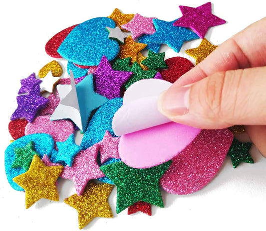 260 Pieces Colorful Glitter Foam Stickers Self Adhesive Stars Mini Heart Shapes Stickers, Arts Craft Supplies for Greeting Cards Home Decoration Stars&Heart