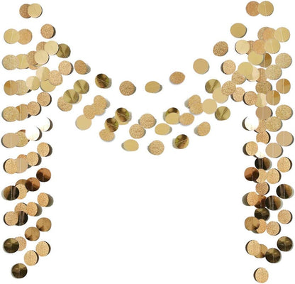 6 Pcs Glitter Champagne Gold Paper Circle Dots Garland (52 Feet) Party Hanging Bunting Birthday Decorations Engagement Bridal Shower Wedding Baby Christmas Supplies Photo Backdrop