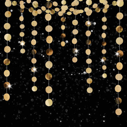 6 Pcs Glitter Champagne Gold Paper Circle Dots Garland (52 Feet) Party Hanging Bunting Birthday Decorations Engagement Bridal Shower Wedding Baby Christmas Supplies Photo Backdrop