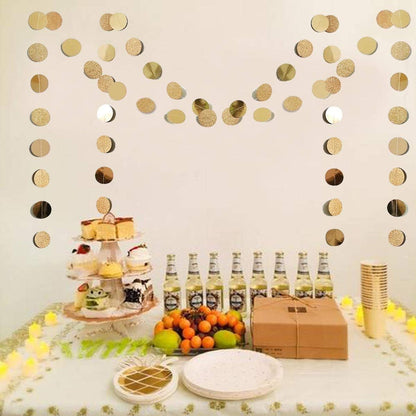 6 Pcs Glitter Champagne Gold Paper Circle Dots Garland (52 Feet) Party Hanging Bunting Birthday Decorations Engagement Bridal Shower Wedding Baby Christmas Supplies Photo Backdrop