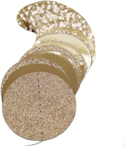 6 Pcs Glitter Champagne Gold Paper Circle Dots Garland (52 Feet) Party Hanging Bunting Birthday Decorations Engagement Bridal Shower Wedding Baby Christmas Supplies Photo Backdrop