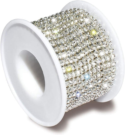 1 Roll 10 Yards 3MM Crystal Rhinestone Close Chain Trim for Sewing Craft DIY Decoration Jewelry Silver Claw Cup Diamond Trimming Clear (SS12) silver