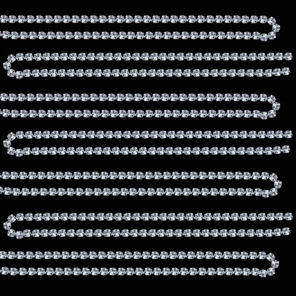 1 Roll 10 Yards 3MM Crystal Rhinestone Close Chain Trim for Sewing Craft DIY Decoration Jewelry Silver Claw Cup Diamond Trimming Clear (SS12) silver