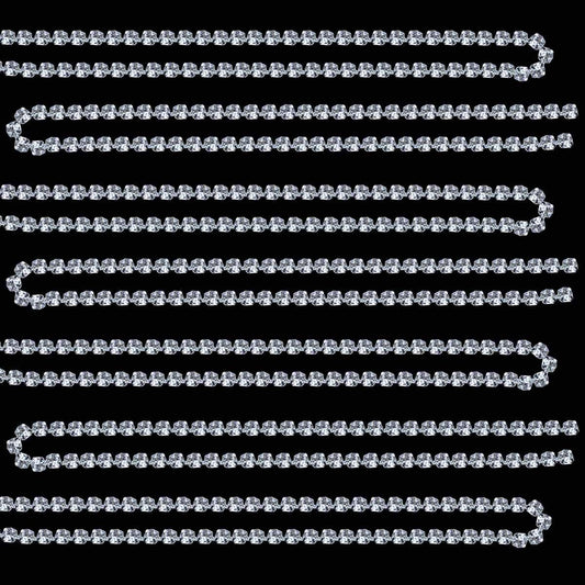 1 Roll 10 Yards 3MM Crystal Rhinestone Close Chain Trim for Sewing Craft DIY Decoration Jewelry Silver Claw Cup Diamond Trimming Clear (SS12) silver