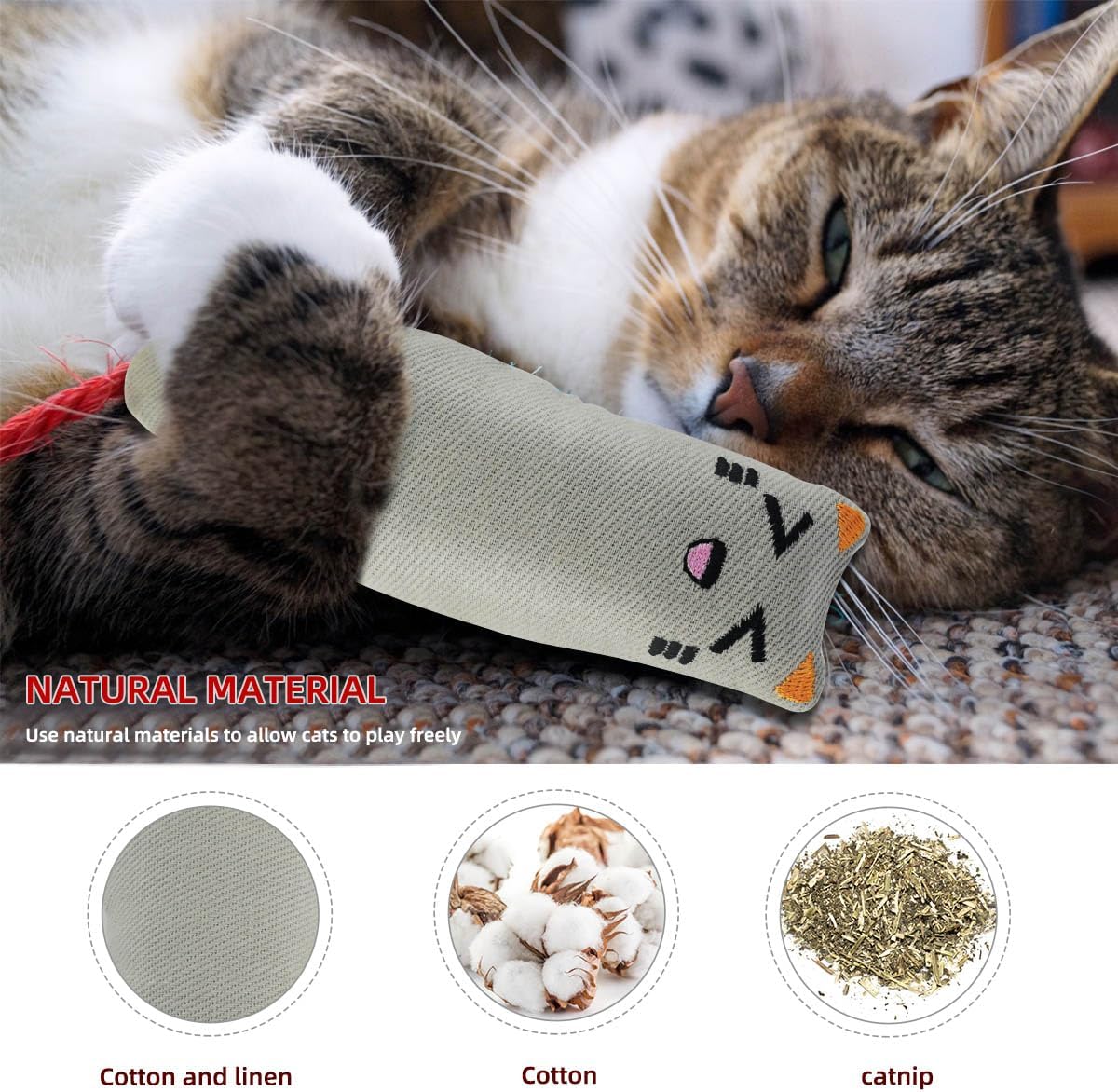 Soft Indoor Cat Toys Self Play Interactive Pillows Catnip Filled 5PCS Plush Kitten Teething Set Cute Kitty Chew Bite Resistant Cartoon Mouse Pet Supplies Gifts