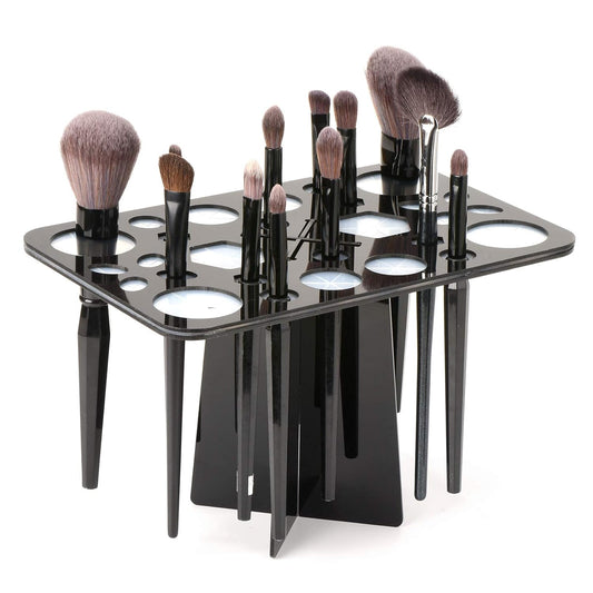 Acrylic Drying Rack for Brushes, Collapsible Stand with 28 Slots Nail, Paint, and Makeup Brushes – Black, Unisex, Ideal Artists Enthusiasts Black