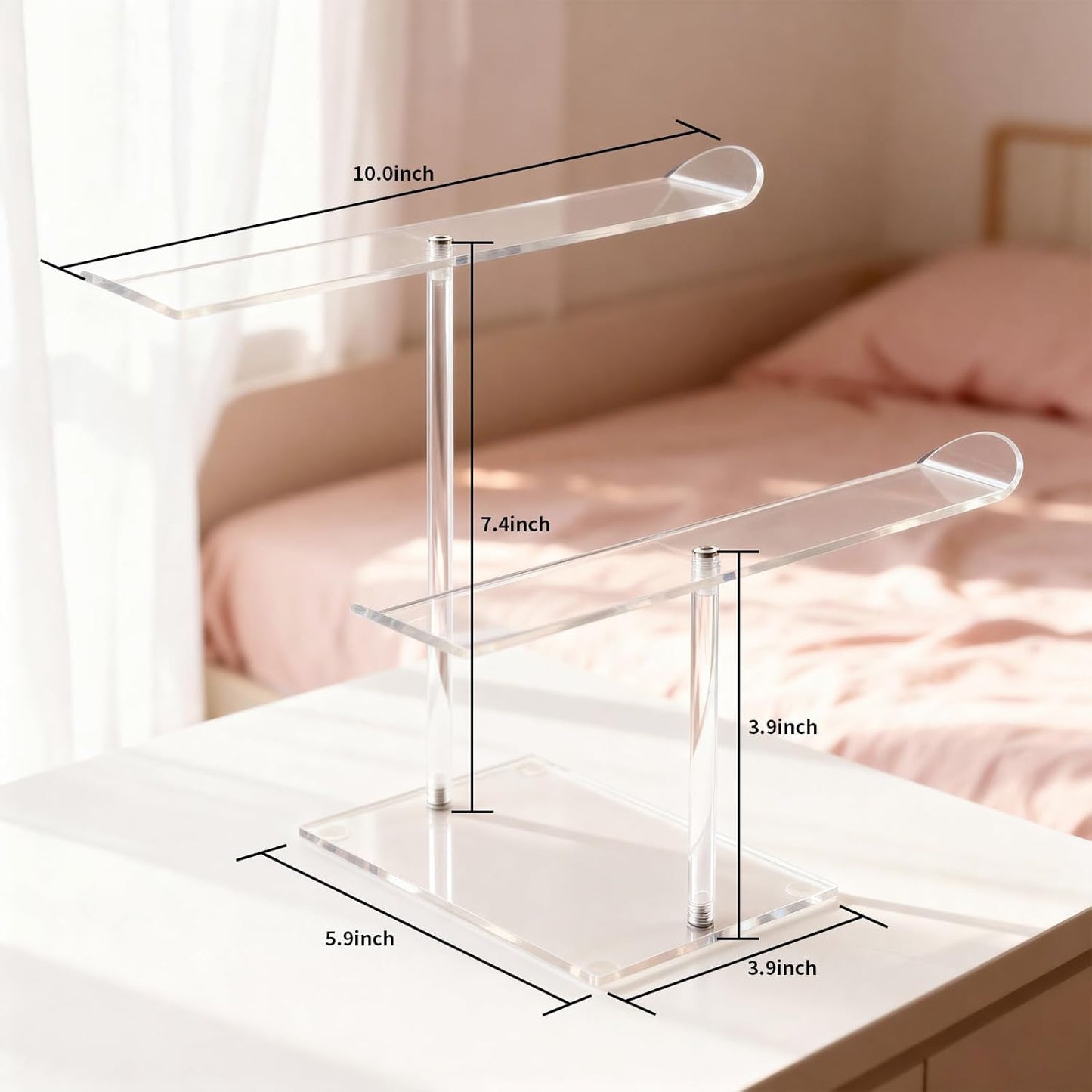 Petluno Double-Tier Clear Acrylic Headband Holder Stand - Elegant Display for 20+ Hair Bands, Accessories Organizer Bedroom, Vanity & Salon Space-Saving, Durable Stylish