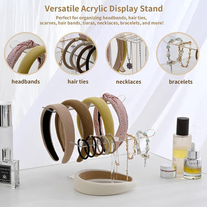 Petluno Double-Tier Clear Acrylic Headband Holder Stand - Elegant Display for 20+ Hair Bands, Accessories Organizer Bedroom, Vanity & Salon Space-Saving, Durable Stylish