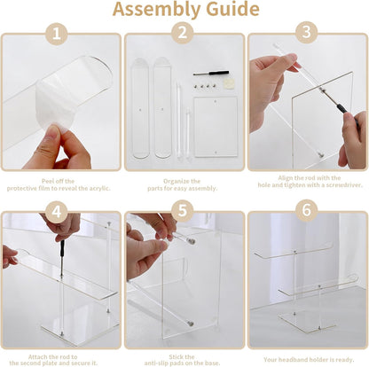 Petluno Double-Tier Clear Acrylic Headband Holder Stand - Elegant Display for 20+ Hair Bands, Accessories Organizer Bedroom, Vanity & Salon Space-Saving, Durable Stylish