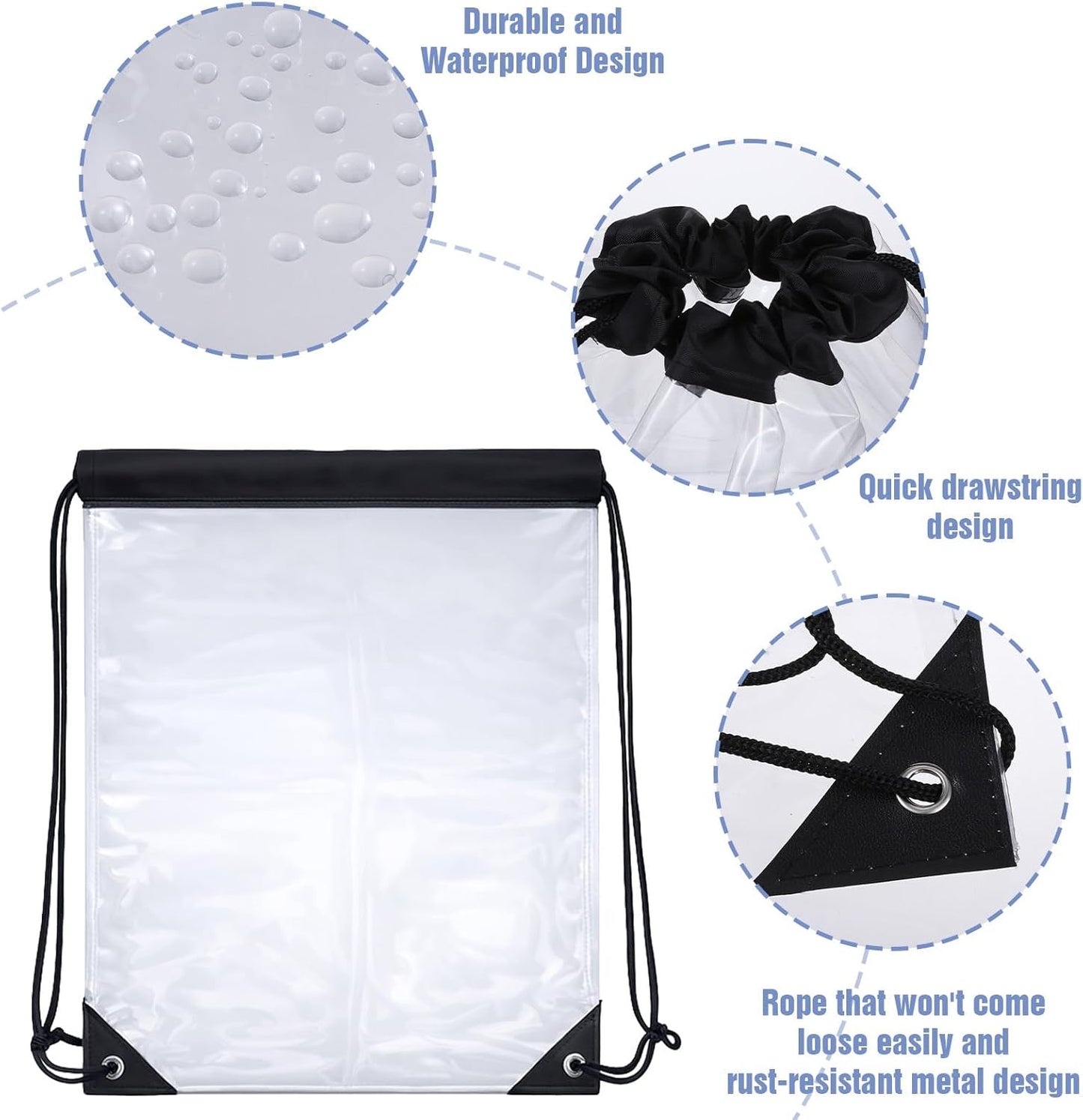 2 Pcs Clear Backpack for Stadium Events, Waterproof PVC Drawstring See Through Bag for Men and Women, Ideal for Gym Stadium Events Concert Colleges Work Festivals Travel Shopping (17x13 Inch)