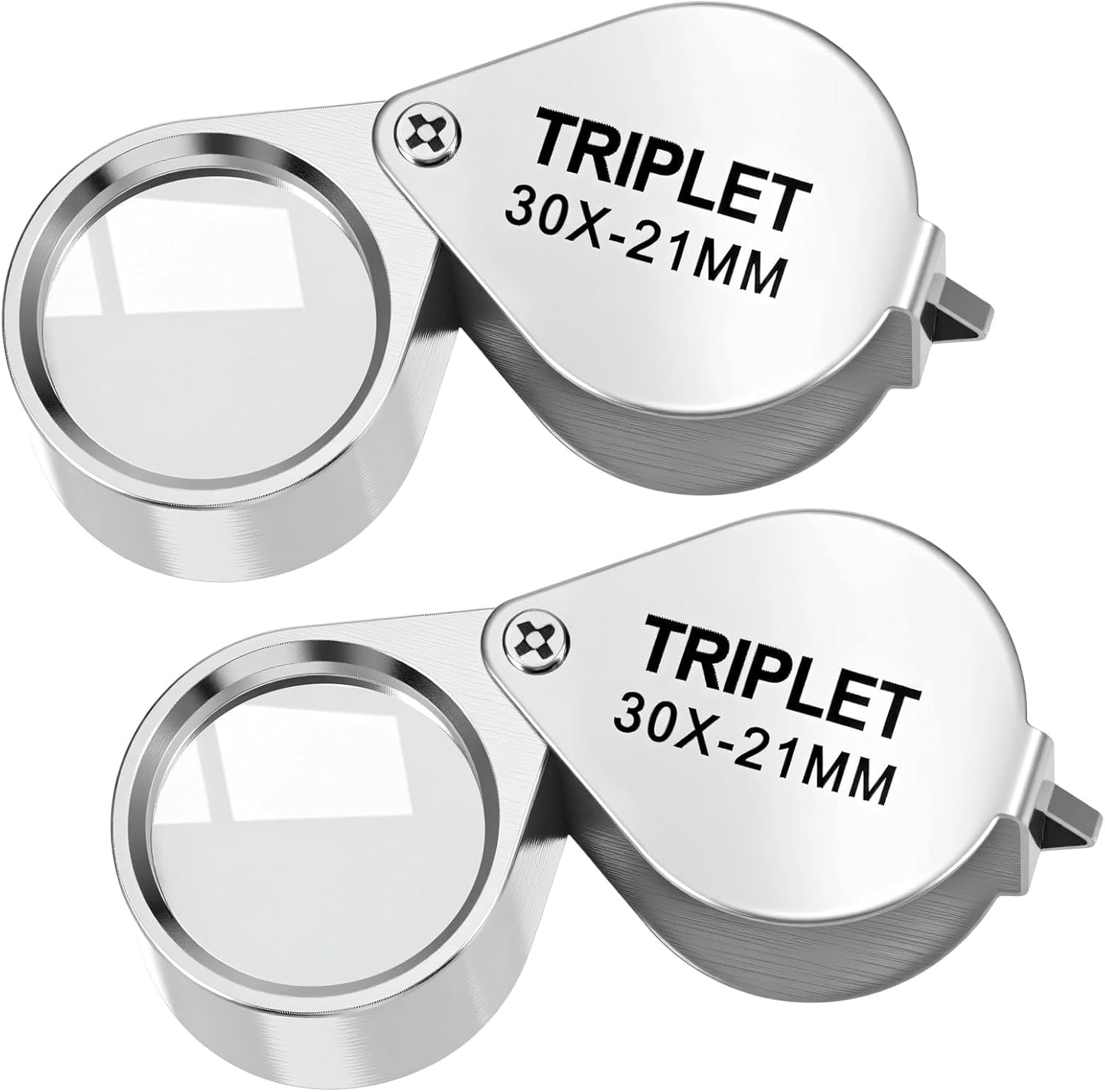Xindojuz 2 PCS Jewelers Loop Magnifier, Pocket Foldable 30X 21mm Jewelry Eye Small Magnifying Glass Jewelers loupe Magnifier Set for Gems Diamonds Plants Coins Stamps Antiques and More (Silver)