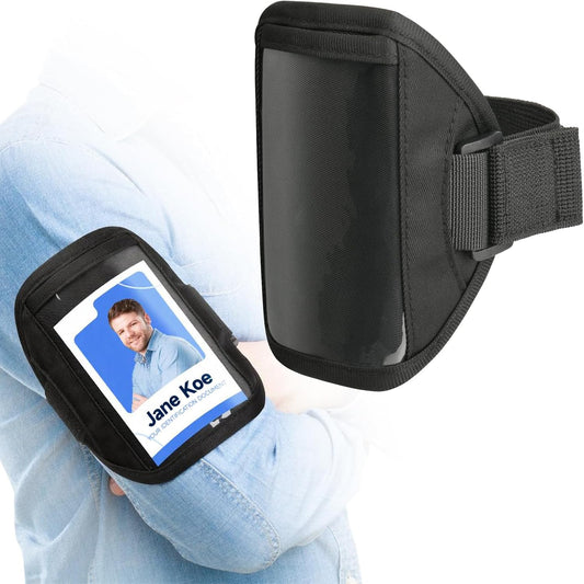 Arm Band with Large ID/Badge Holder w/Adjustable Elastic Straps for Ski Pass/Airport Badge, Great for Work Gym Travel Postcards Office Business Supplies, Security Than Lanyard