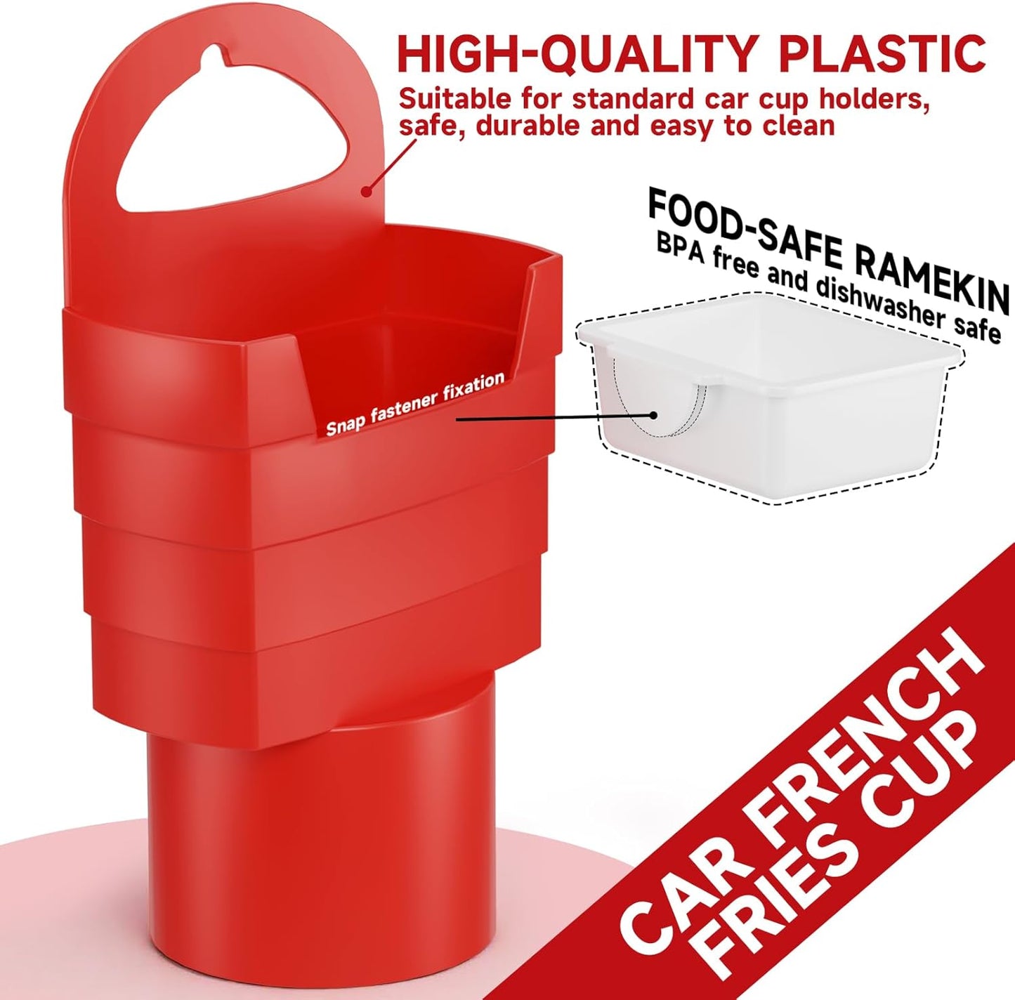 French Fry Holder and Dip Sauce Holder Set for Car, Mini Sauce Holder for On-The-Go Snacking, Idea for Men and Women Stocking Stuffer, for Holiday Present (Red)