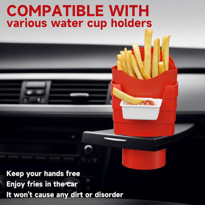 French Fry Holder and Dip Sauce Holder Set for Car, Mini Sauce Holder for On-The-Go Snacking, Idea for Men and Women Stocking Stuffer, for Holiday Present (Red)