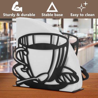Metal Coffee Filter Stand - Holder & Rack for Coffee Filters, Paper Towels & Napkins - Vertical, Cone & Square Shaped (Black)