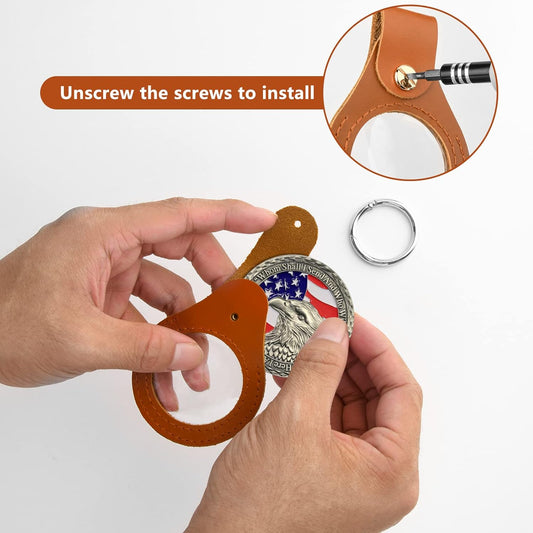 Homakover AA Medallion Coin Holder Keychain,Genuine Leather Standard Challenge Coin Sleeves,Snap Open Display Case
